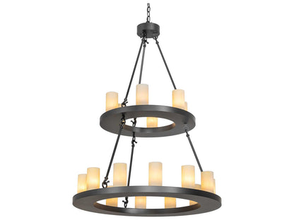 Meyda Loxley 18-Light Wrought Iron Chandelier with Botticino Idalight Cylinders