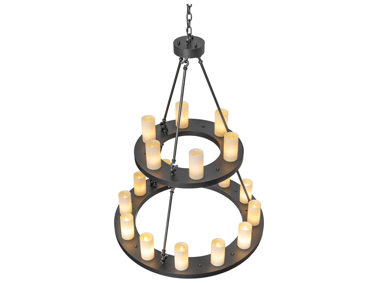 Meyda Loxley 18-Light Wrought Iron Chandelier with Botticino Idalight Cylinders