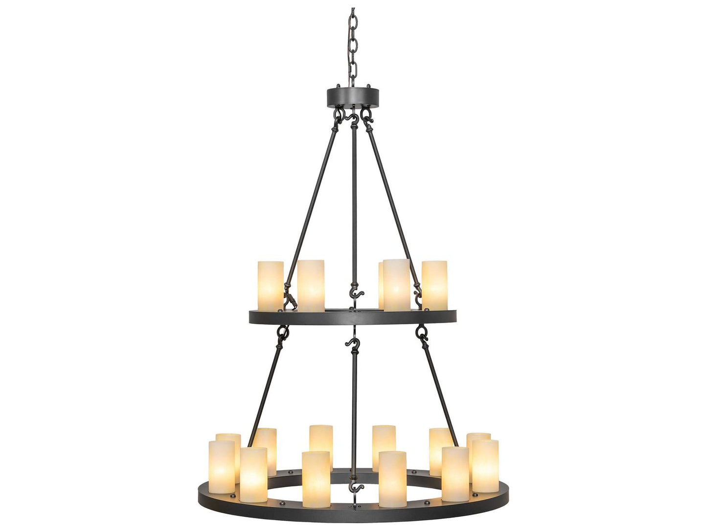 Meyda Loxley 18-Light Wrought Iron Chandelier with Botticino Idalight Cylinders