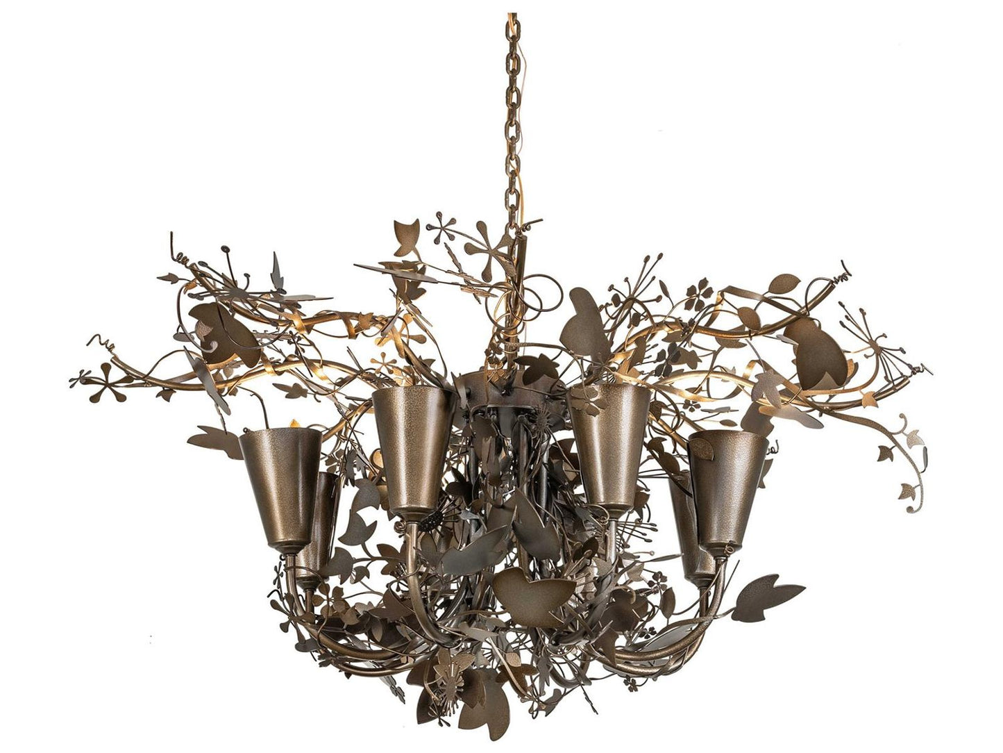 Meyda Lau Lau 8-Light Nature-Inspired Chandelier in Antique Hammer Gold