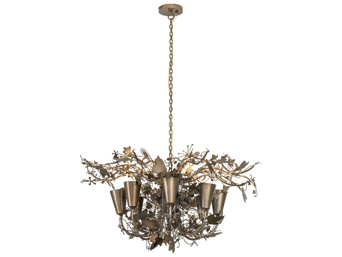 Meyda Lau Lau 8-Light Nature-Inspired Chandelier in Antique Hammer Gold