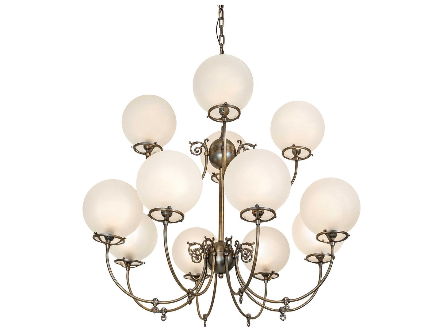 Meyda Revival 12-Light Antique Brass Chandelier with Clear Frosted Glass Shades