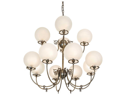 Meyda Revival 12-Light Antique Brass Chandelier with Clear Frosted Glass Shades