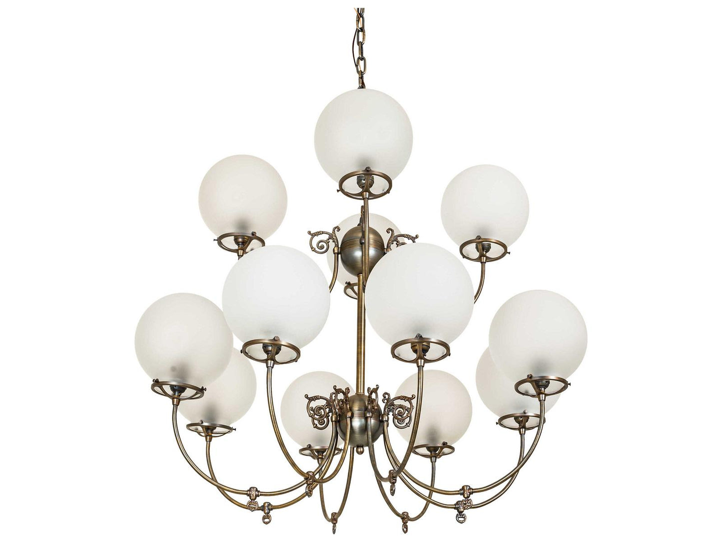 Meyda Revival 12-Light Antique Brass Chandelier with Clear Frosted Glass Shades
