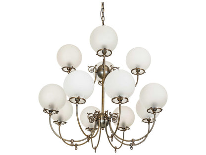 Meyda Revival 12-Light Antique Brass Chandelier with Clear Frosted Glass Shades