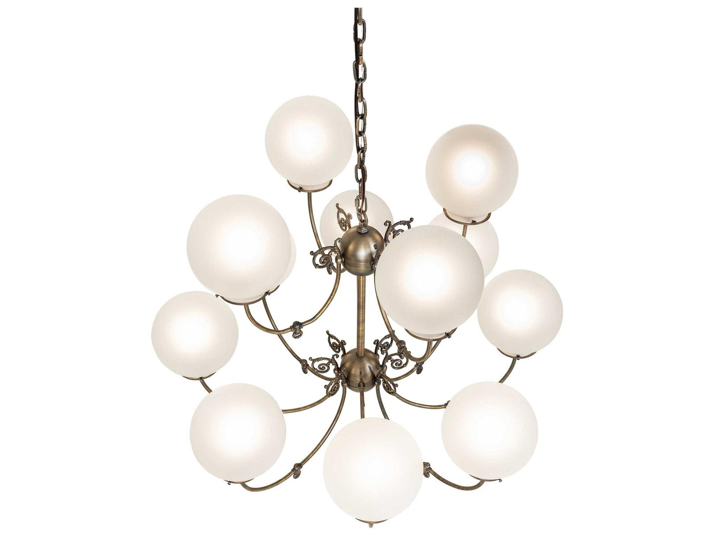 Meyda Revival 12-Light Antique Brass Chandelier with Clear Frosted Glass Shades