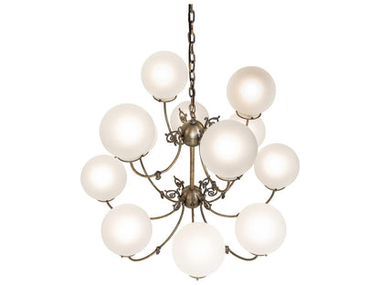 Meyda Revival 12-Light Antique Brass Chandelier with Clear Frosted Glass Shades