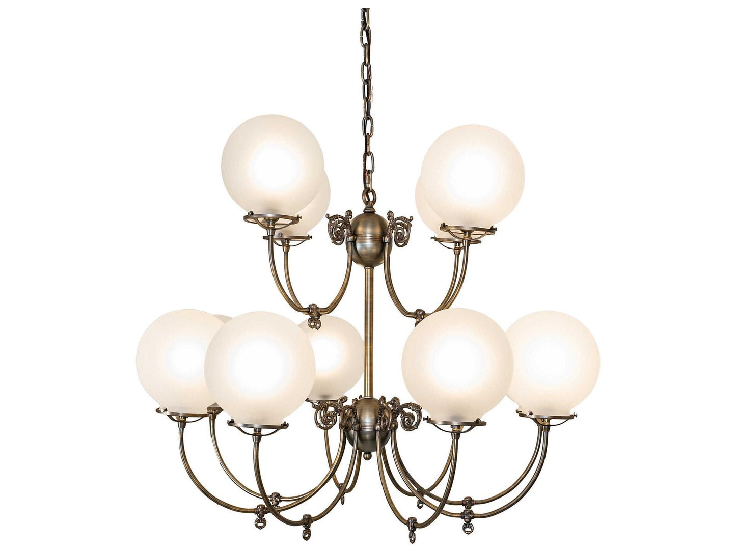 Meyda Revival 12-Light Antique Brass Chandelier with Clear Frosted Glass Shades