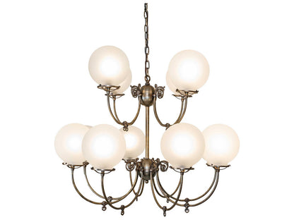 Meyda Revival 12-Light Antique Brass Chandelier with Clear Frosted Glass Shades