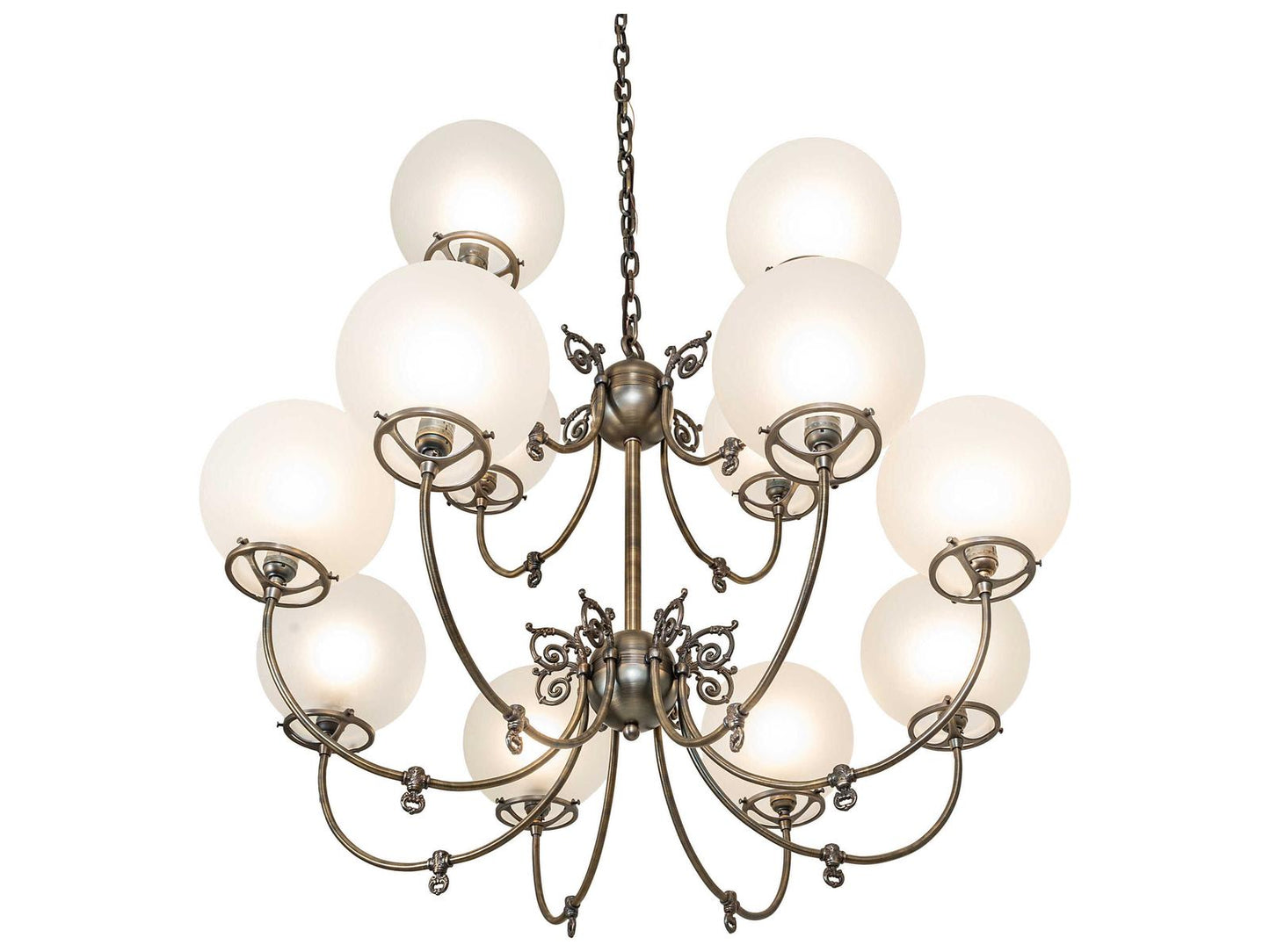 Meyda Revival 12-Light Antique Brass Chandelier with Clear Frosted Glass Shades
