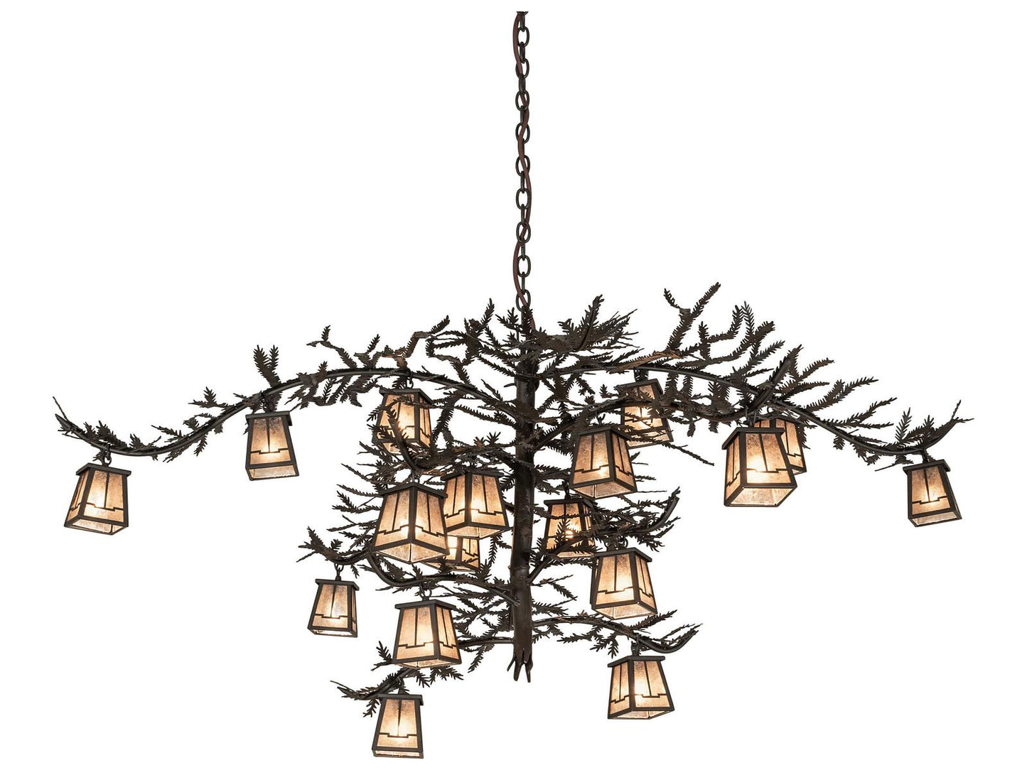 Meyda Pine Branch 18-Light Oil Rubbed Bronze Chandelier with Silver Mica Shades