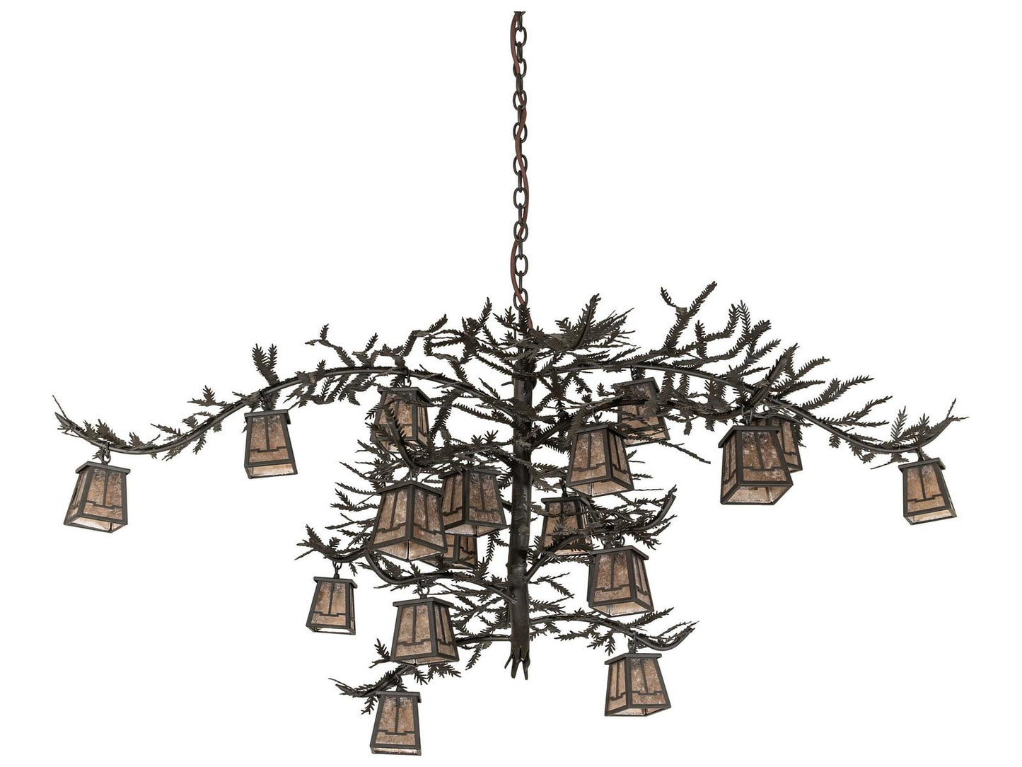 Meyda Pine Branch 18-Light Oil Rubbed Bronze Chandelier with Silver Mica Shades