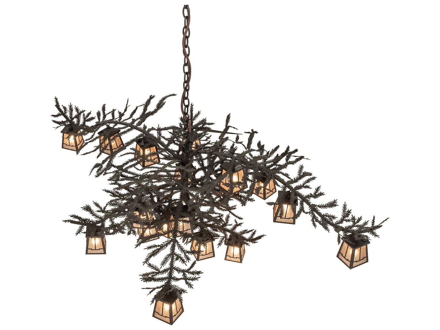 Meyda Pine Branch 18-Light Oil Rubbed Bronze Chandelier with Silver Mica Shades