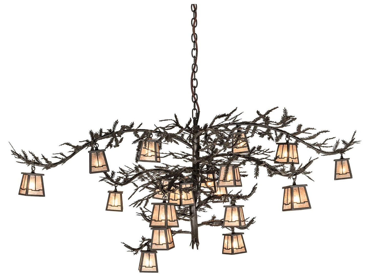 Meyda Pine Branch 18-Light Oil Rubbed Bronze Chandelier with Silver Mica Shades
