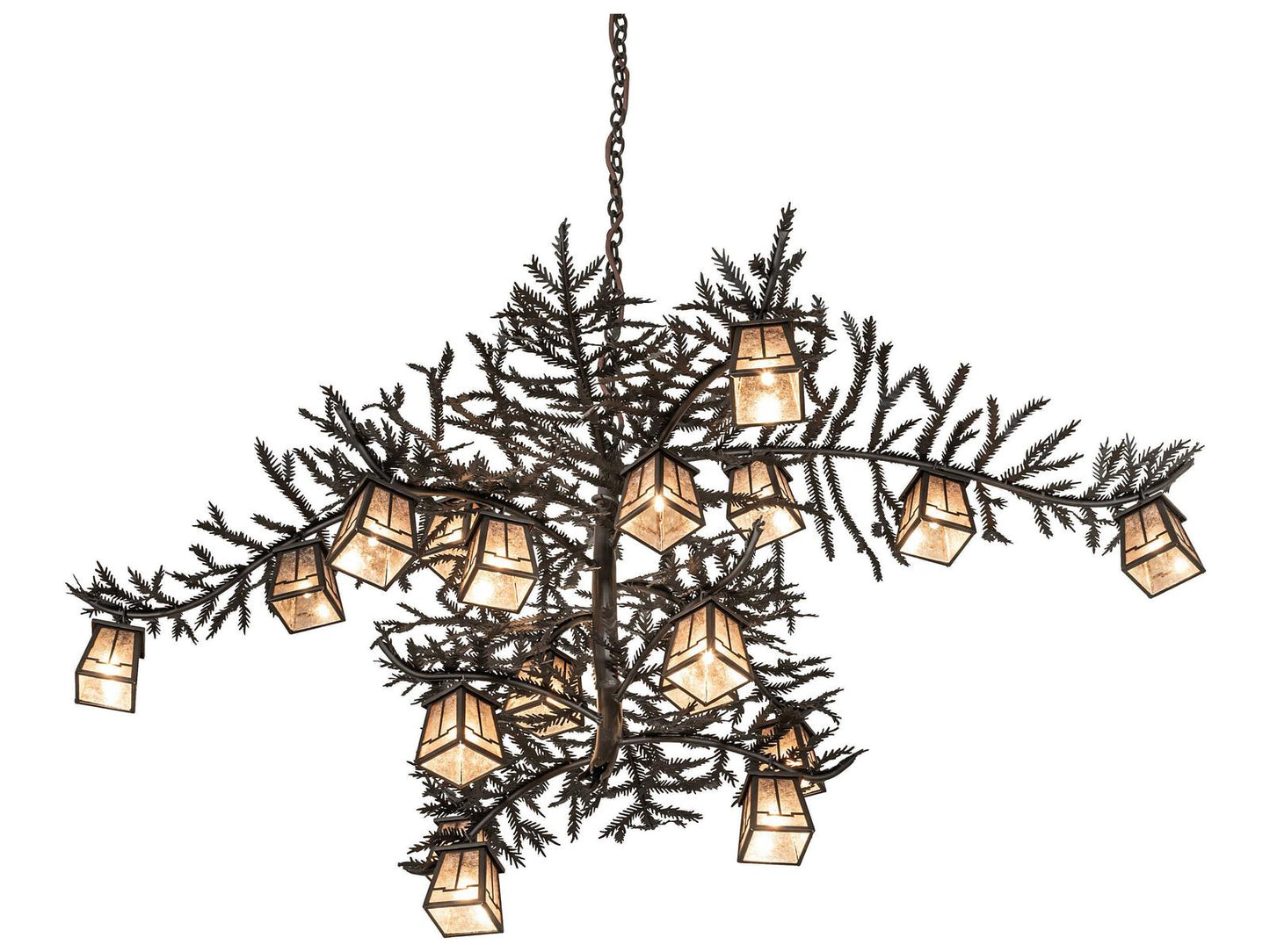 Meyda Pine Branch 18-Light Oil Rubbed Bronze Chandelier with Silver Mica Shades