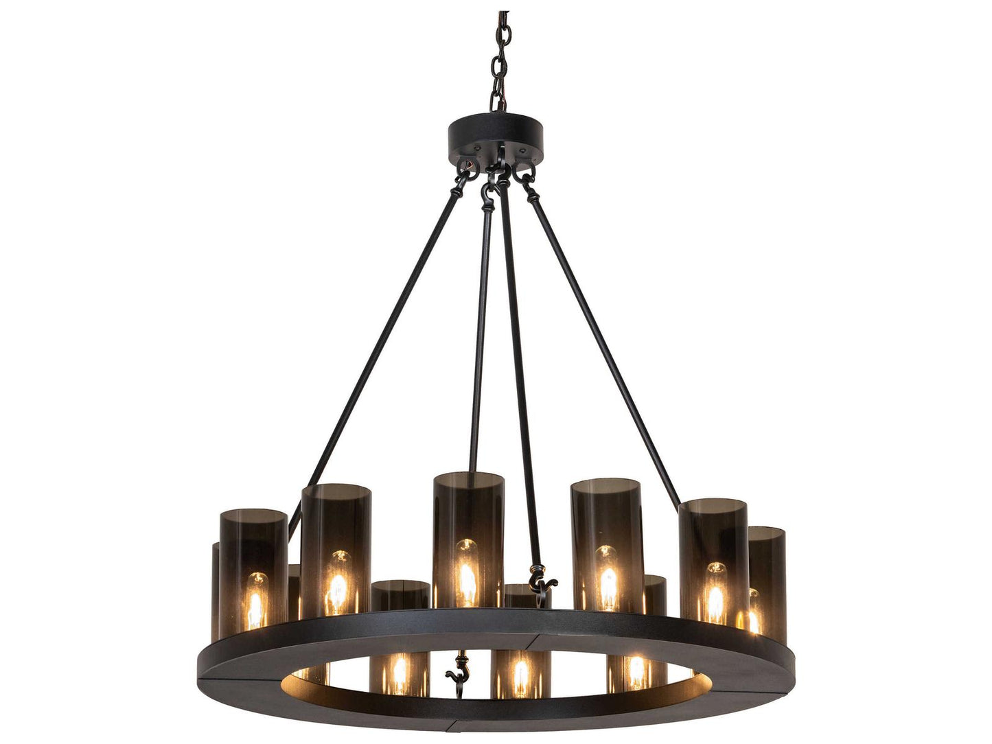 Meyda Loxley 12-Light Textured Black Round Chandelier with Grey Smoke Idalight