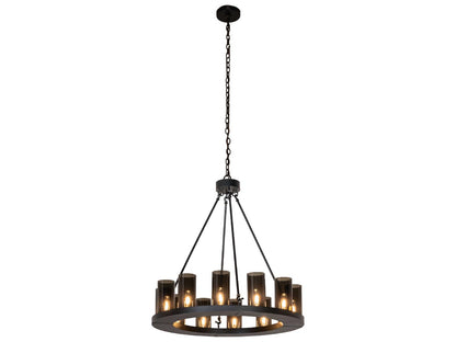 Meyda Loxley 12-Light Textured Black Round Chandelier with Grey Smoke Idalight