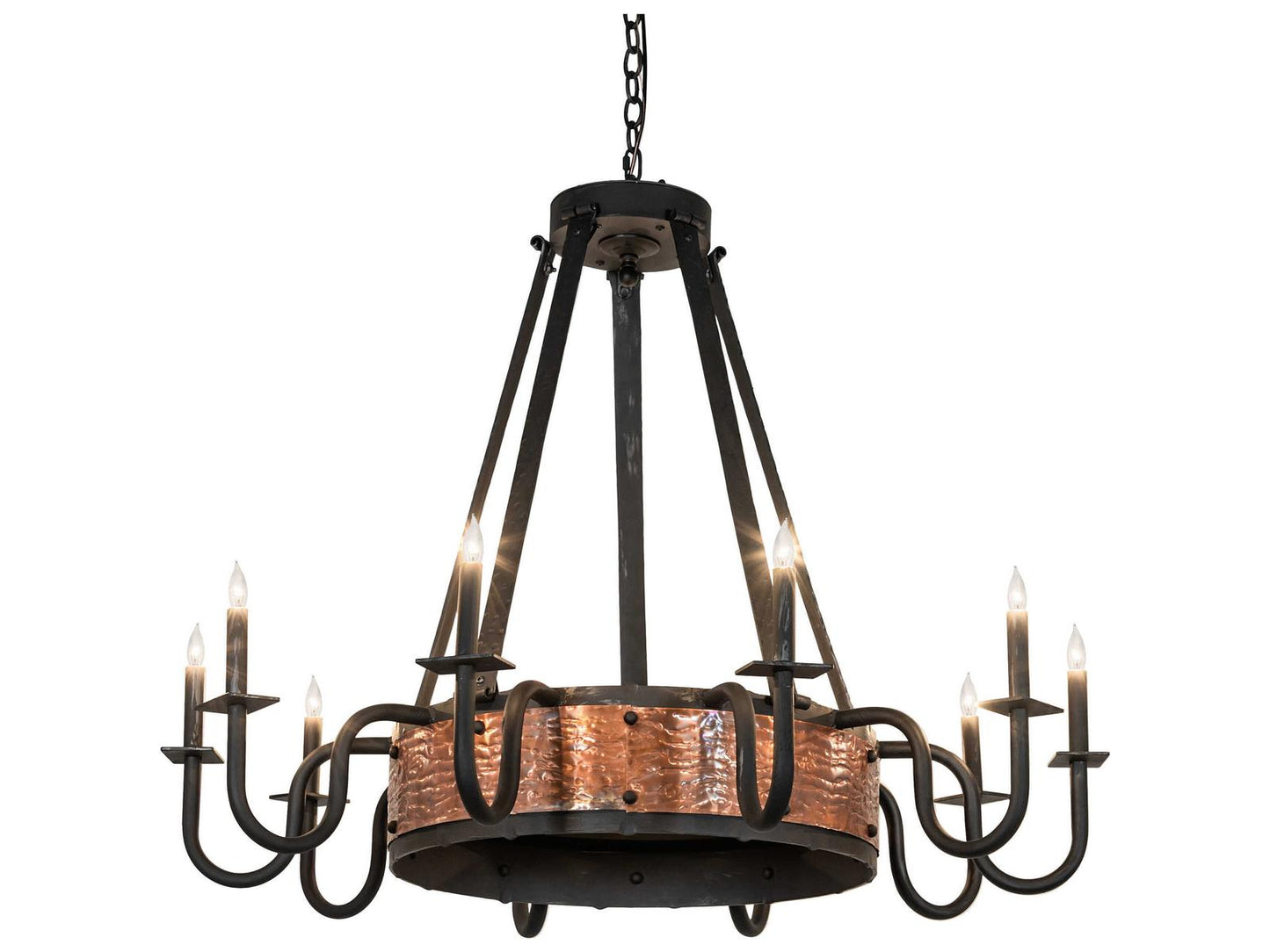 Meyda Costello 10-Light Chandelier in Costello Black and Vintage Hammered Copper
