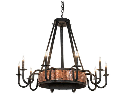Meyda Costello 10-Light Chandelier in Costello Black and Vintage Hammered Copper