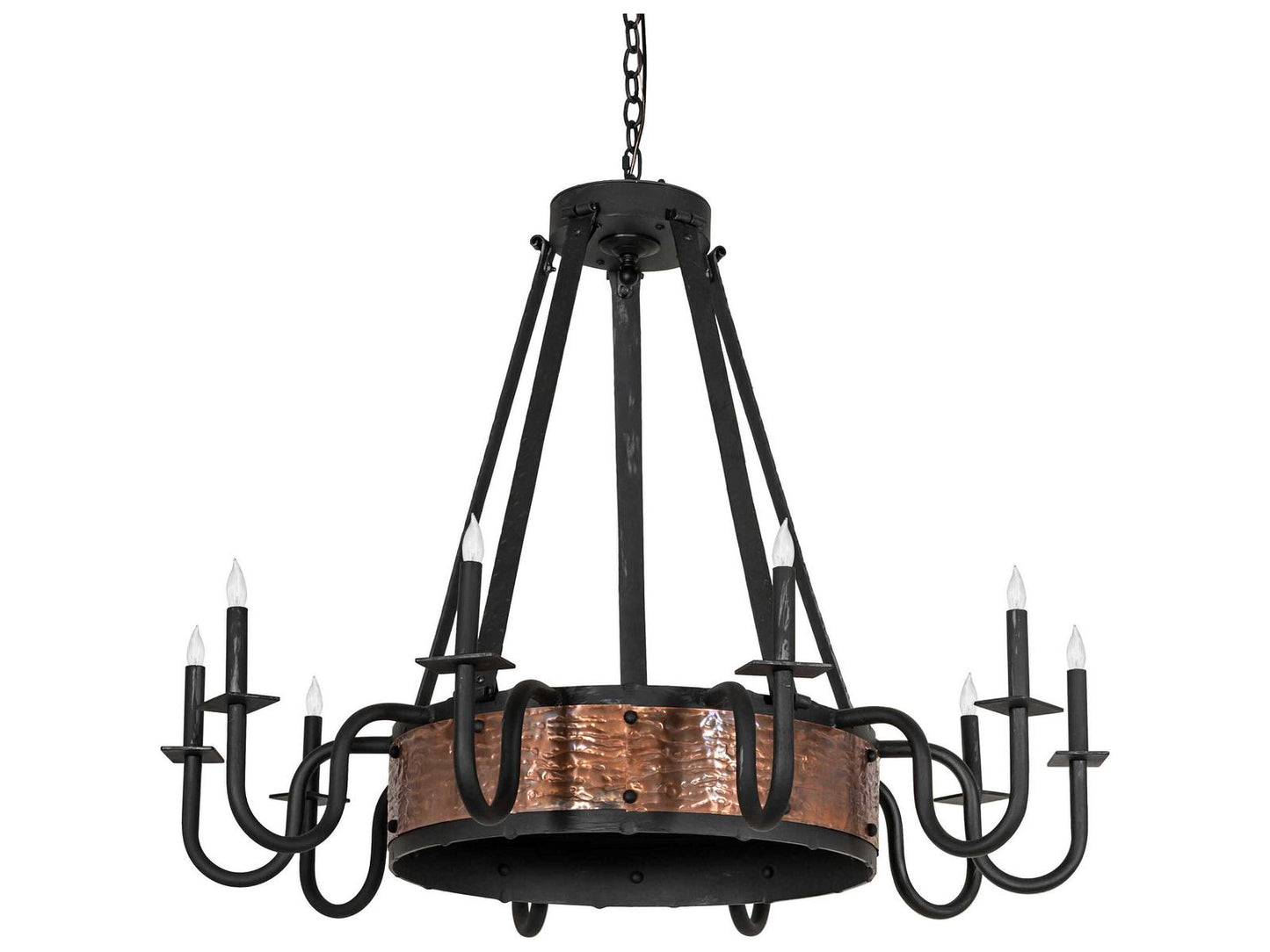 Meyda Costello 10-Light Chandelier in Costello Black and Vintage Hammered Copper