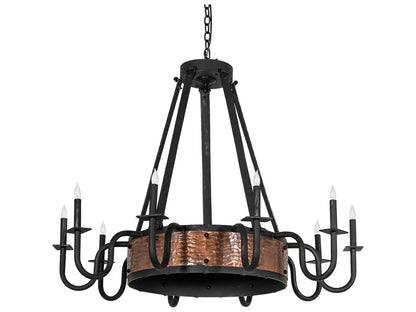 Meyda Costello 10-Light Chandelier in Costello Black and Vintage Hammered Copper
