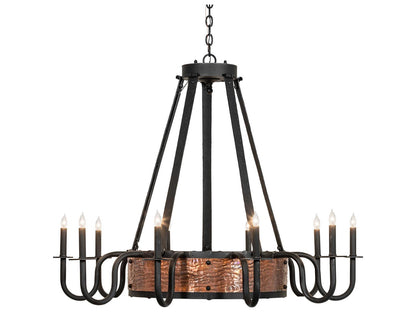 Meyda Costello 10-Light Chandelier in Costello Black and Vintage Hammered Copper