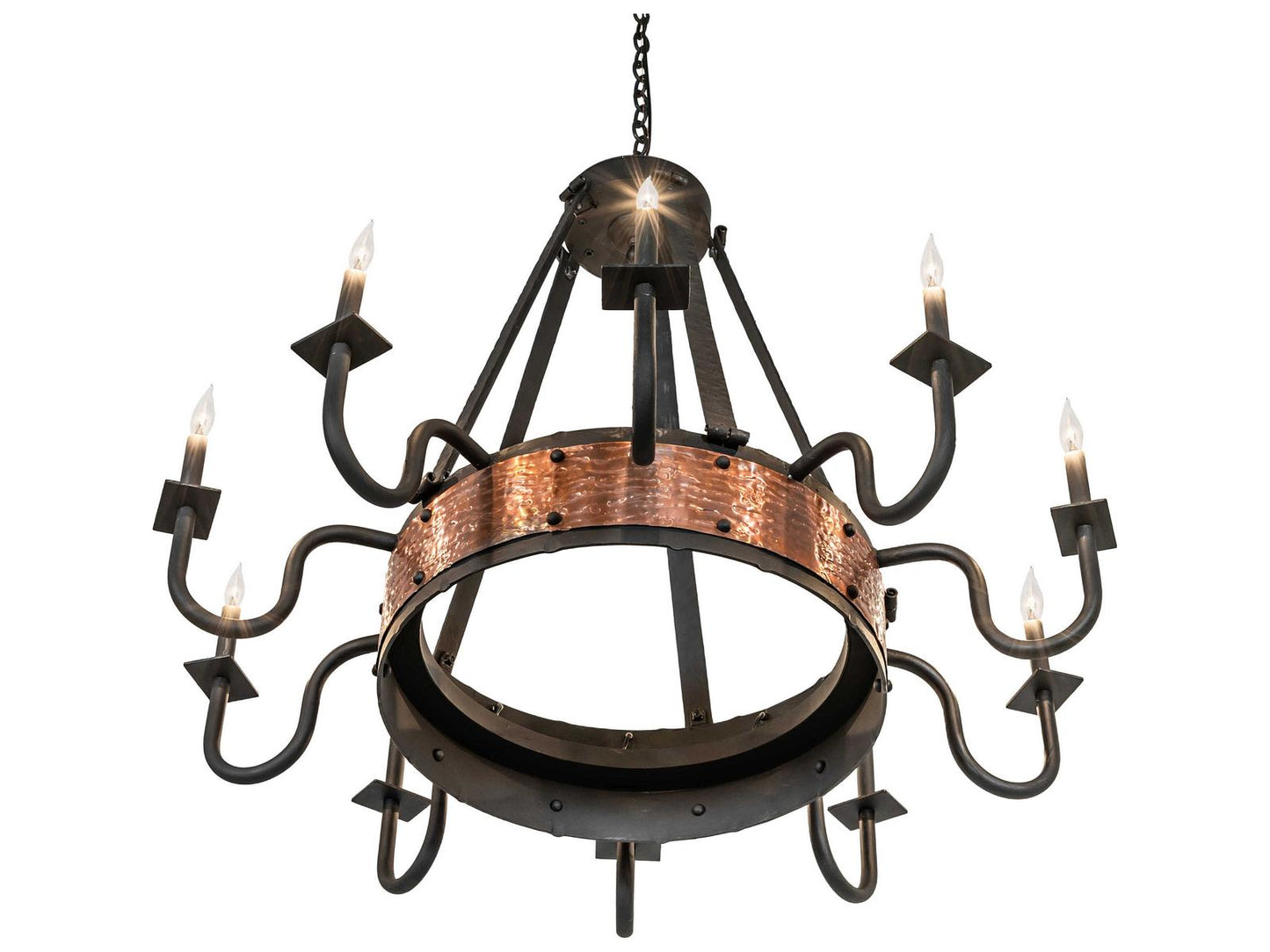 Meyda Costello 10-Light Chandelier in Costello Black and Vintage Hammered Copper
