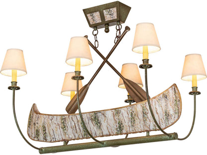 Meyda Canoe 6-Light Linear Chandelier in Tarnished Copper with Parchment Shades