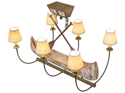 Meyda Canoe 6-Light Linear Chandelier in Tarnished Copper with Parchment Shades