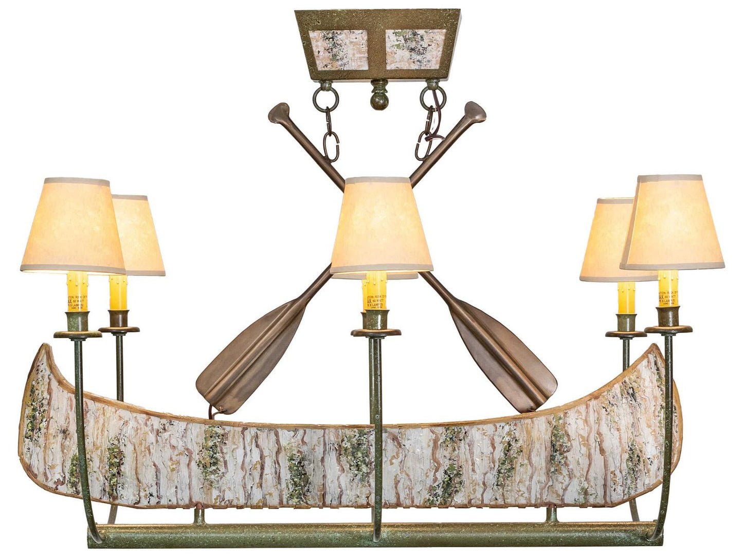 Meyda Canoe 6-Light Linear Chandelier in Tarnished Copper with Parchment Shades