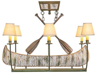 Meyda Canoe 6-Light Linear Chandelier in Tarnished Copper with Parchment Shades