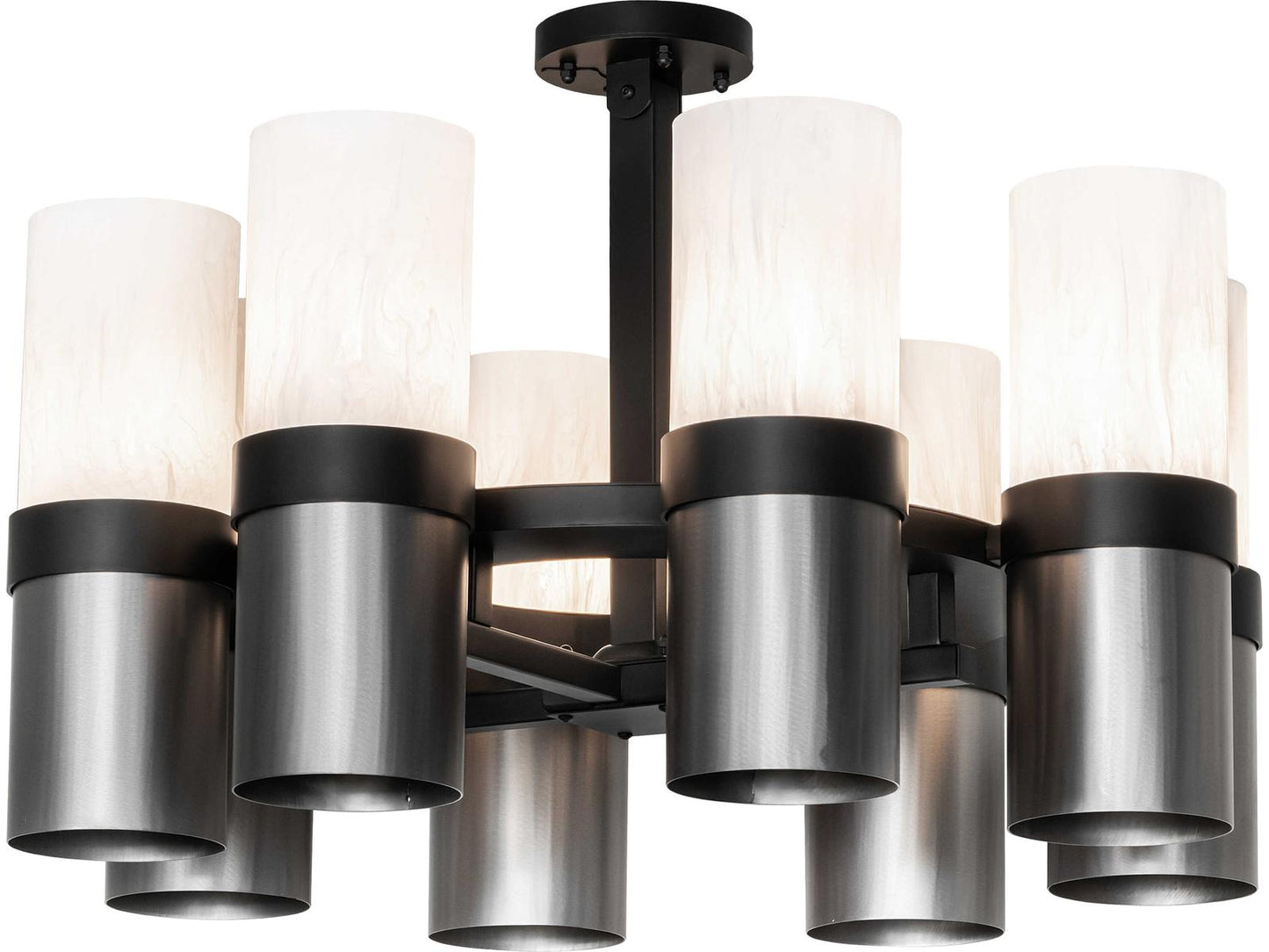 Meyda Farmington 8-Light Solar Black Industrial Steel Cylinder Chandelier