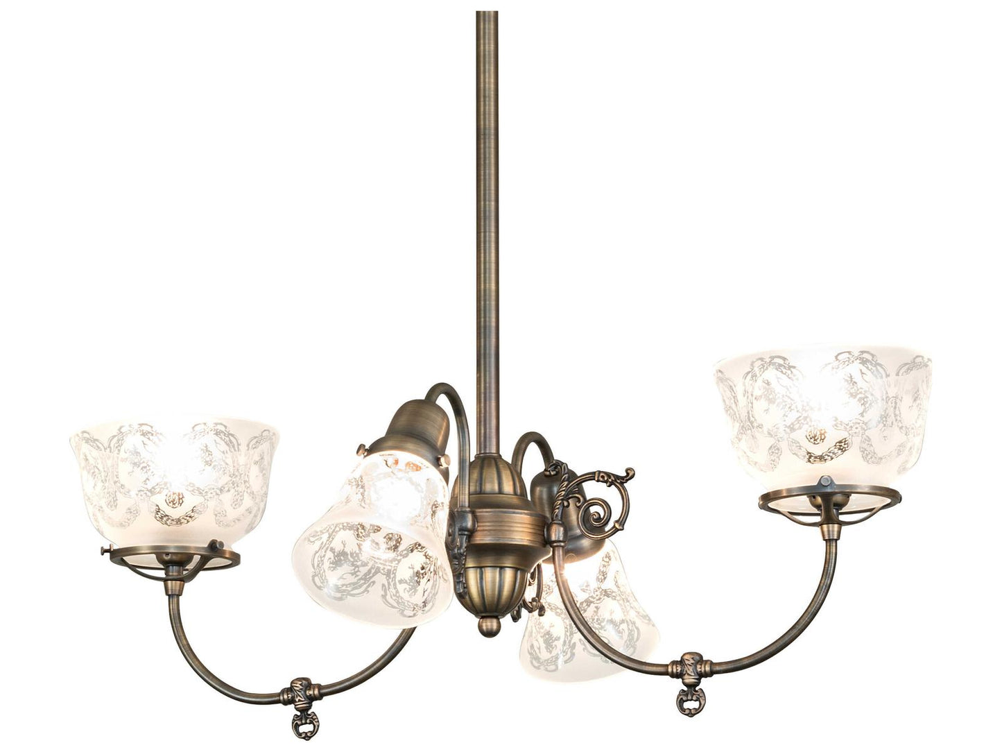 Meyda Revival Gas and Electric 4-Light Chandelier in Antique Brass