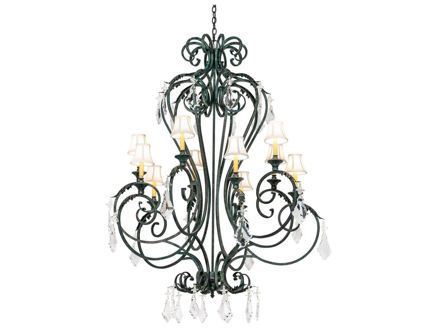 Meyda 10-Light Josephine Chandelier in Golden Verde with Cream Fabric Shades