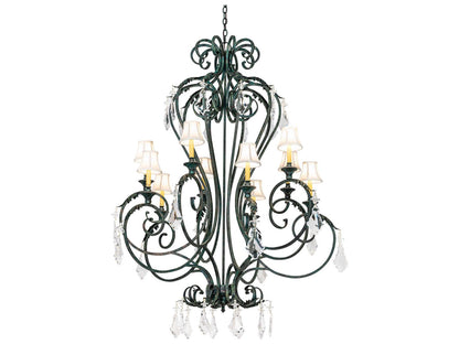 Meyda 10-Light Josephine Chandelier in Golden Verde with Cream Fabric Shades