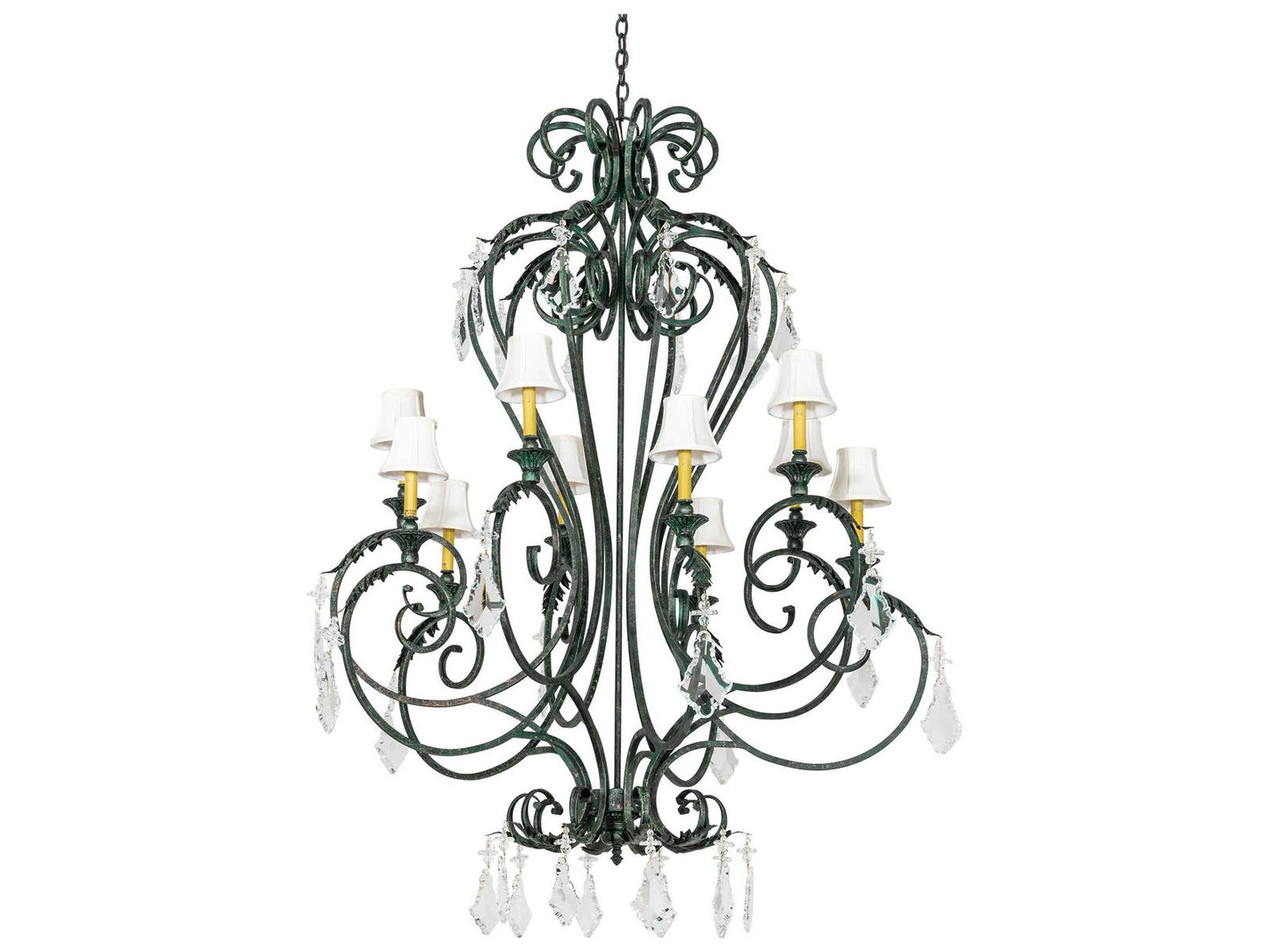 Meyda 10-Light Josephine Chandelier in Golden Verde with Cream Fabric Shades