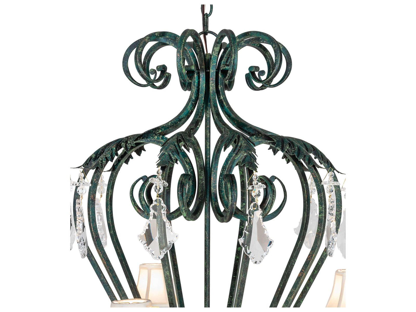 Meyda 10-Light Josephine Chandelier in Golden Verde with Cream Fabric Shades