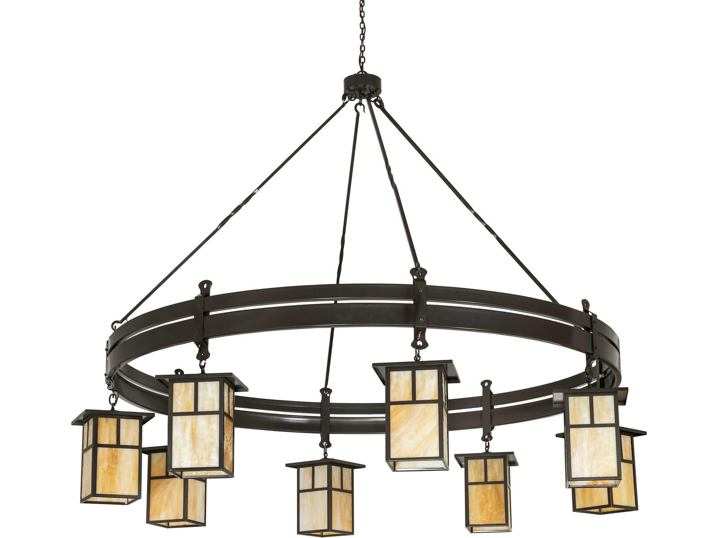 Meyda Beartooth 8-Light Beige Art Glass Traditional Chandelier in Timeless Bronze
