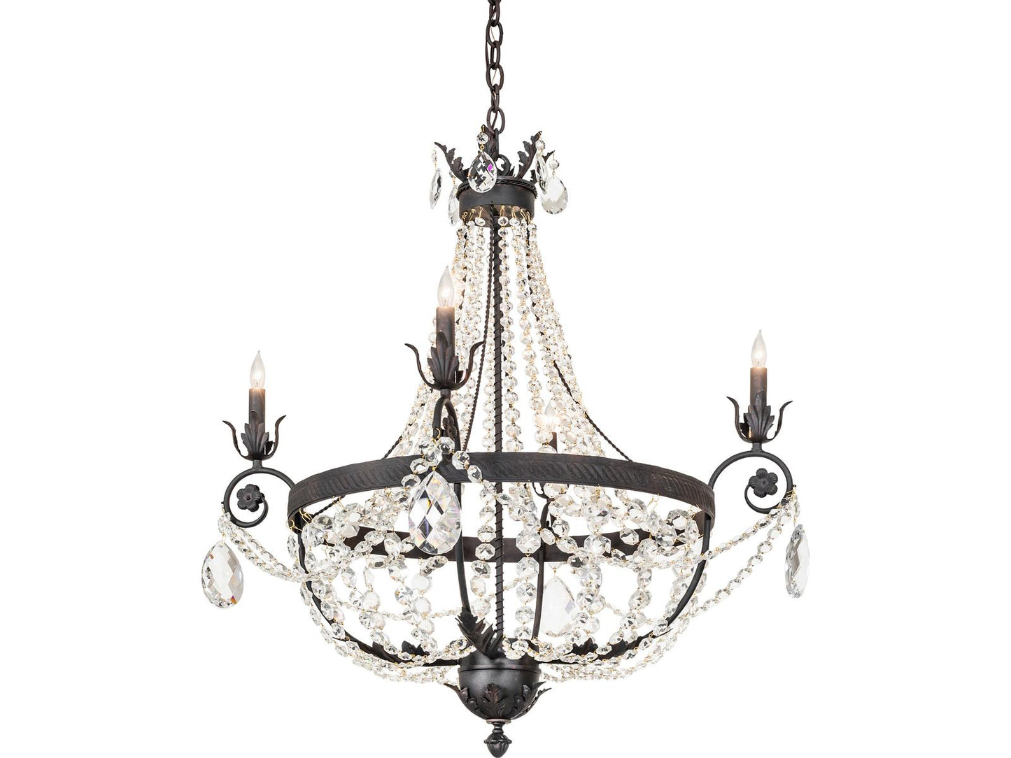 Meyda Antonia 4-Light Traditional Chandelier in Chestnut Brown with Crystal Accents
