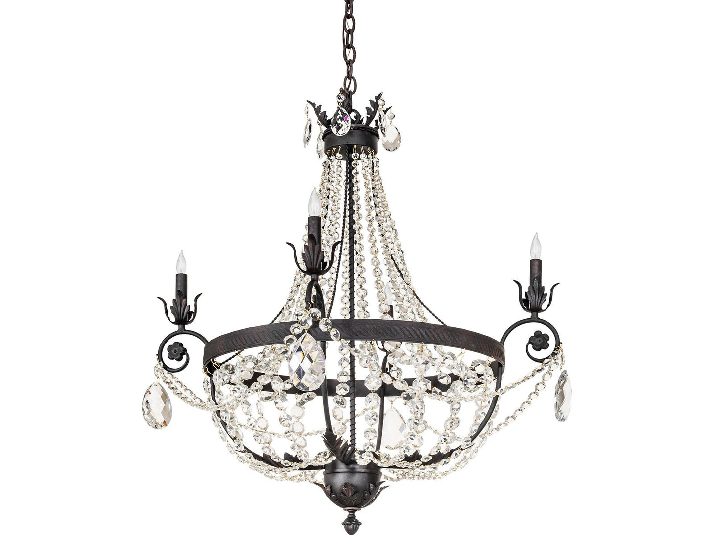 Meyda Antonia 4-Light Traditional Chandelier in Chestnut Brown with Crystal Accents