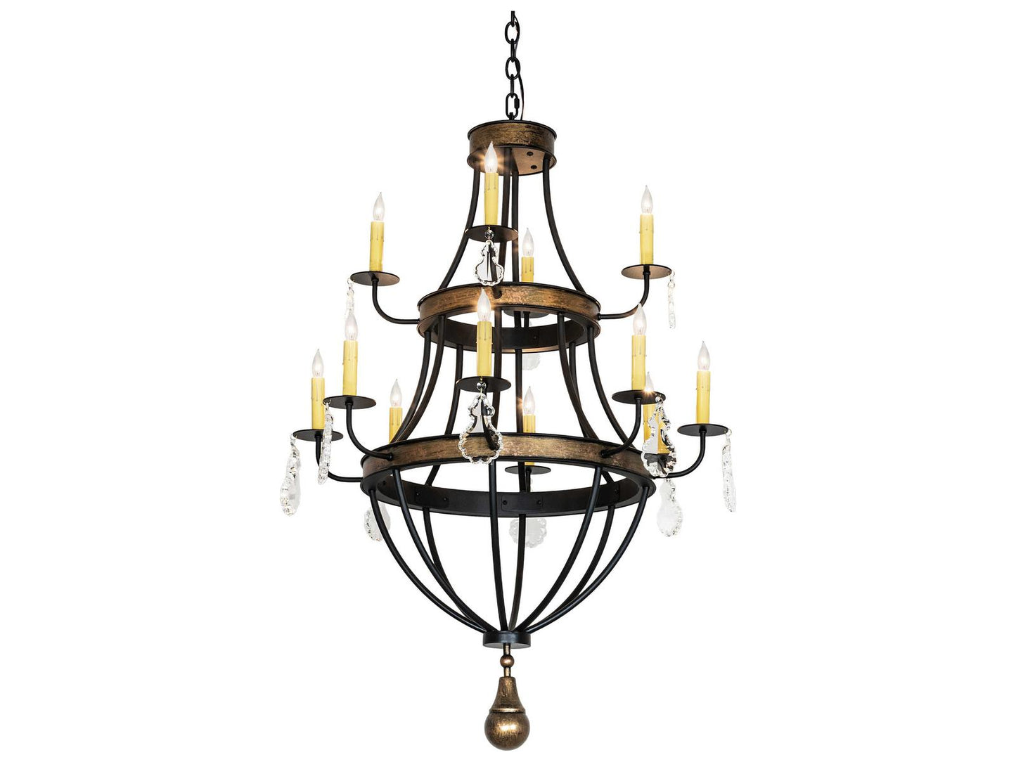 Meyda Georgetown 12-Light Traditional Chandelier in Textured Black and Brushed Gold