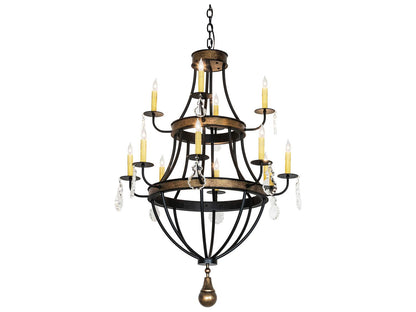 Meyda Georgetown 12-Light Traditional Chandelier in Textured Black and Brushed Gold