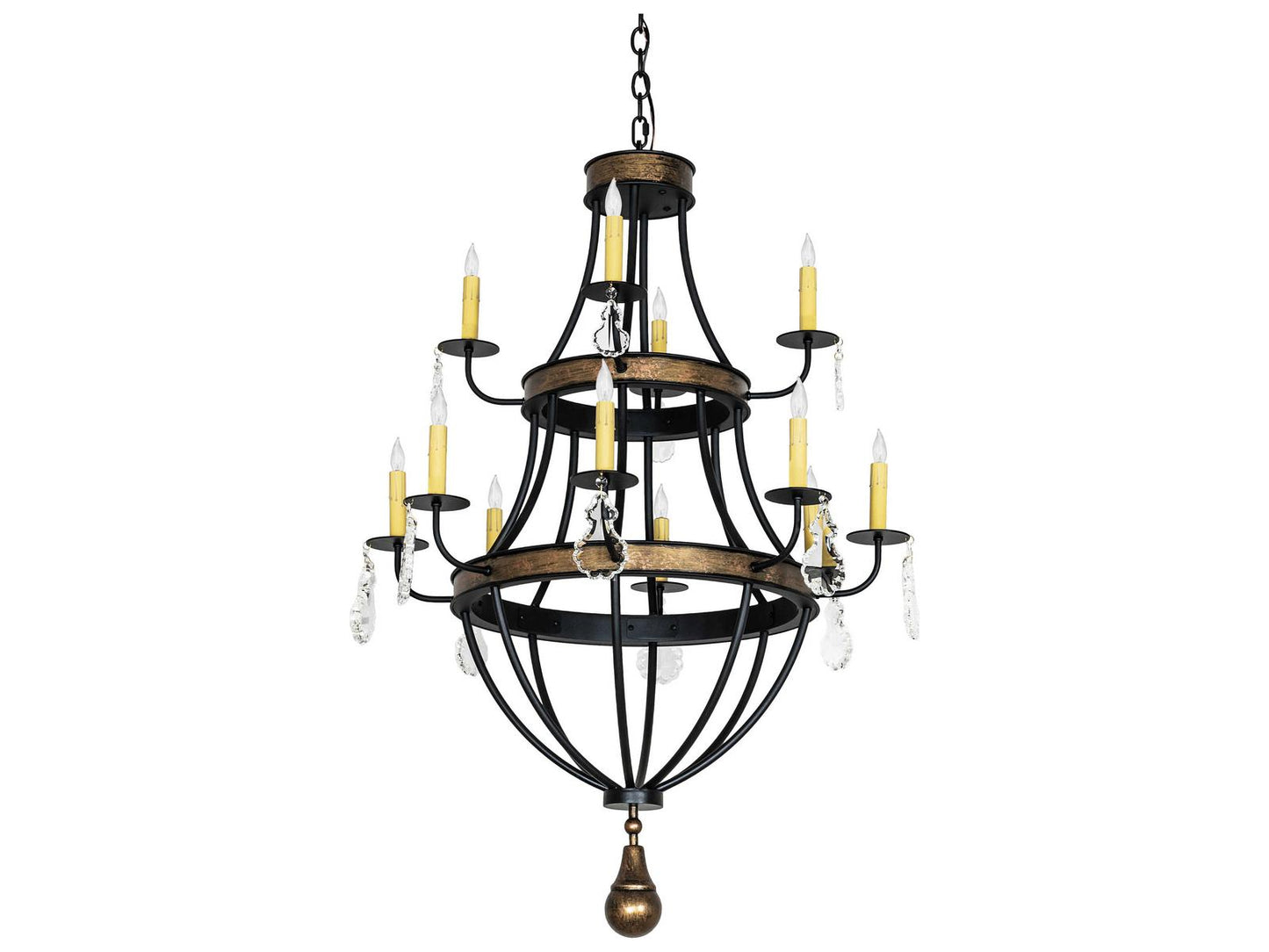 Meyda Georgetown 12-Light Traditional Chandelier in Textured Black and Brushed Gold
