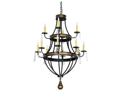 Meyda Georgetown 12-Light Traditional Chandelier in Textured Black and Brushed Gold