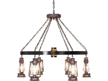 Meyda Miners Lantern 6-Light Square Chandelier in Uncle Julio Distressed Wrought Iron