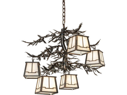 Meyda Pine Branch 5-Light Chandelier with Beige Art Glass and Dark Burnished Antique Copper