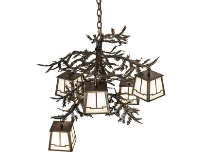 Meyda Pine Branch 5-Light Chandelier with Beige Art Glass and Dark Burnished Antique Copper