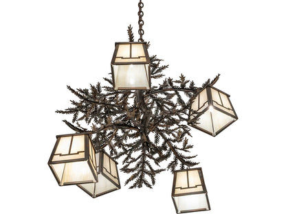Meyda Pine Branch 5-Light Chandelier with Beige Art Glass and Dark Burnished Antique Copper