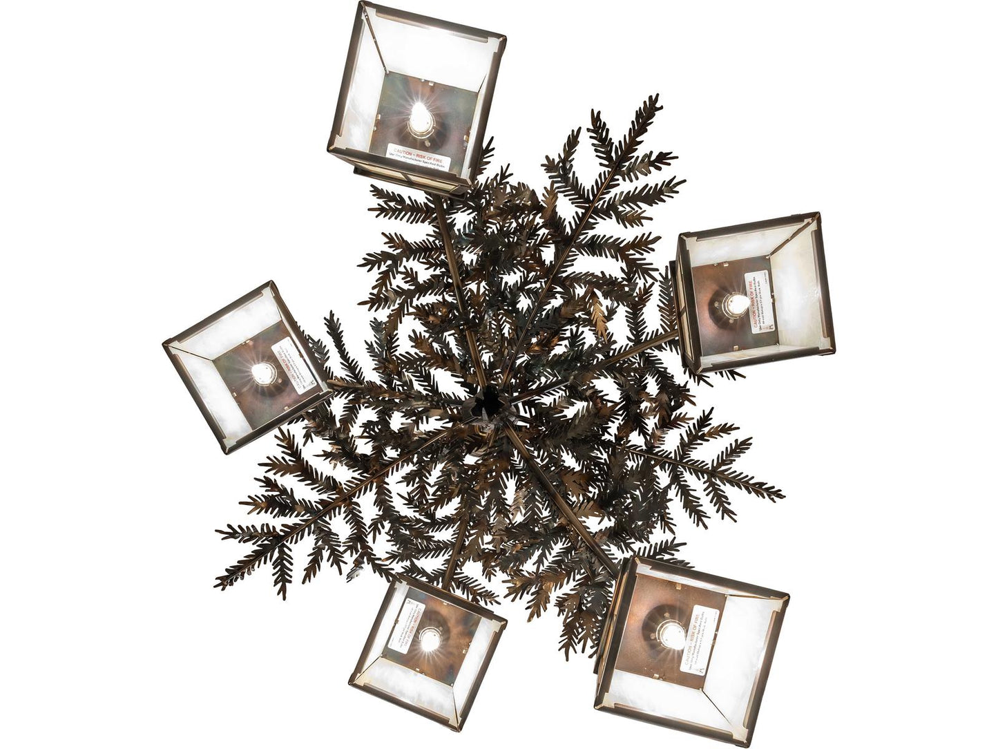 Meyda Pine Branch 5-Light Chandelier with Beige Art Glass and Dark Burnished Antique Copper