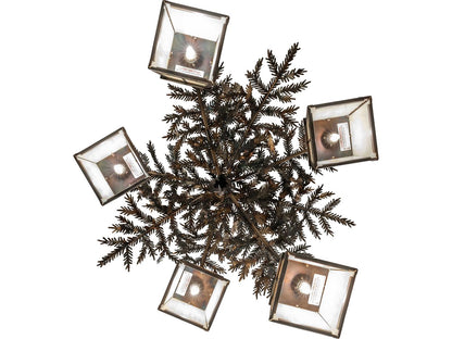 Meyda Pine Branch 5-Light Chandelier with Beige Art Glass and Dark Burnished Antique Copper